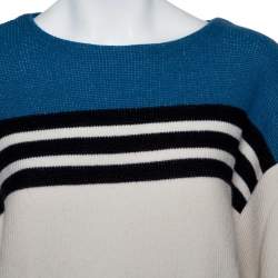 Pre Owned Chloe Cream & Blue Striped Cashmere Wide Sleeve Sweater M