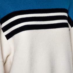 Pre Owned Chloe Cream & Blue Striped Cashmere Wide Sleeve Sweater M