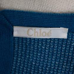 Pre Owned Chloe Cream & Blue Striped Cashmere Wide Sleeve Sweater M