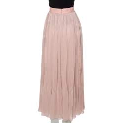 Pre Owned Chloe Pink Silk Chiffon Pleated Midi Skirt S