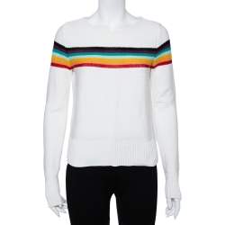 Pre Owned Chloe White Knit Rainbow Stripe Detail Jumper S