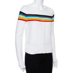Pre Owned Chloe White Knit Rainbow Stripe Detail Jumper S