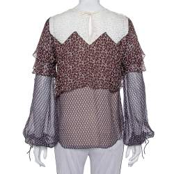 مملوكة مسبقًا توب كلوي دانتيل وحرير مطبوع متعدد الألوان مقاس متوسط