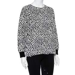Pre Owned Chloe Monochrome Animal Printed Knit Waist Tie Detail Oversized Sweatshirt M