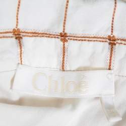 مملوكة مسبقًا فستان قصير كلوي ميني تفاصيل ربطة خصر قطن كاروهات بني وأبيض مقاس متوسط