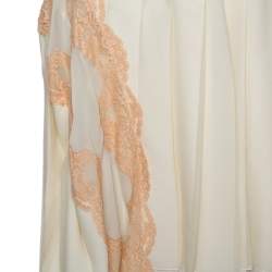Chloe Cream Silk Chiffon lace trim Asymmetric hem Detail Pleated Midi Skirt M