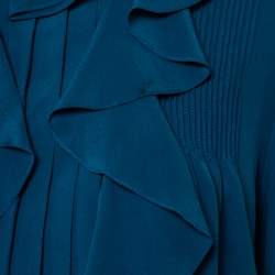 Pre Owned Chloé Ocean Blue Silk Button Front Ruffled Top L