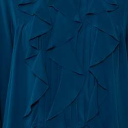 Pre Owned Chloé Ocean Blue Silk Button Front Ruffled Top L