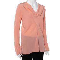 Pre Owned Chloe Pink Silk Draped Neck Long Sleeve Top S