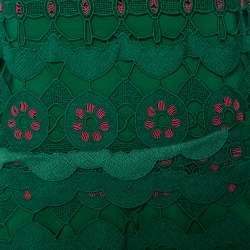 Pre Owned Chloé Green Guipure Lace Asymmetric Hem Midi Dress M