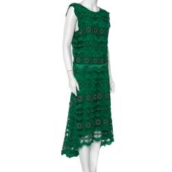 Pre Owned Chloé Green Guipure Lace Asymmetric Hem Midi Dress M