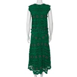 Pre Owned Chloé Green Guipure Lace Asymmetric Hem Midi Dress M