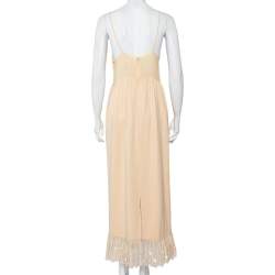 Chloe Vintage Beige Silk & Crepe Paneled Lace Trim Maxi Dress M