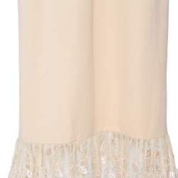 Chloe Vintage Beige Silk & Crepe Paneled Lace Trim Maxi Dress M