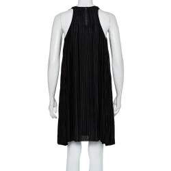 Pre Owned Chloe Black Pleated Silk Bow Detail Flared Noir Dress XS