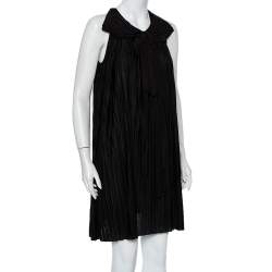 Pre Owned Chloe Black Pleated Silk Bow Detail Flared Noir Dress XS