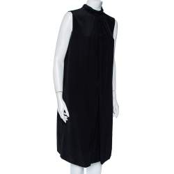 Pre Owned Chloe Black Silk Neck Tie Detail Pleated Sleeveless Shift Dress M