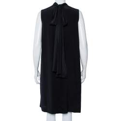 Pre Owned Chloe Black Silk Neck Tie Detail Pleated Sleeveless Shift Dress M