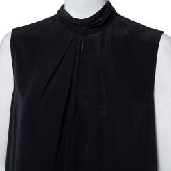 Pre Owned Chloe Black Silk Neck Tie Detail Pleated Sleeveless Shift Dress M