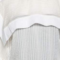 Pre Owned Chloe White Striped Silk & Cotton Overlay Detail Top M