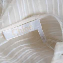 Pre Owned Chloe White Striped Silk & Cotton Overlay Detail Top M