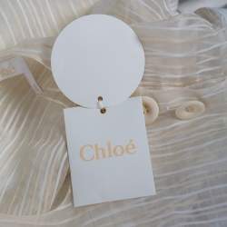 Pre Owned Chloe White Striped Silk & Cotton Overlay Detail Top M