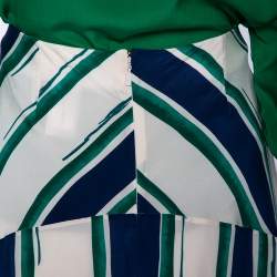 Pre Owned Chloe Green Silk Oversized Top & Striped Asymmetric Hem Skirt S