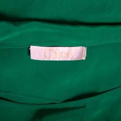 Pre Owned Chloe Green Silk Oversized Top & Striped Asymmetric Hem Skirt S