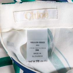 Pre Owned Chloe Green Silk Oversized Top & Striped Asymmetric Hem Skirt S