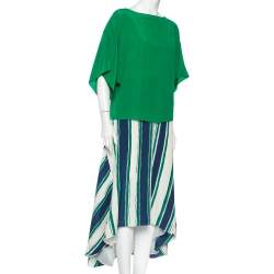Pre Owned Chloe Green Silk Oversized Top & Striped Asymmetric Hem Skirt S