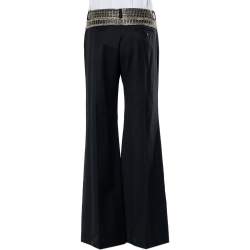 Pre Owned Chloe Vintage Black Wool Embellished Waist Detail Wide Leg Pants M