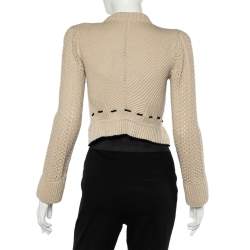 Pre Owned كارديغان قصير كلوي صوف تريكو بيج بمشبك أمامي مقاس صغير - سمول 