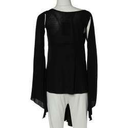 Pre Owned Chloe Black Georgette Cape Sleeve Draped Tie Detail Top L