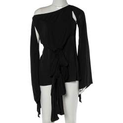 Pre Owned Chloe Black Georgette Cape Sleeve Draped Tie Detail Top L