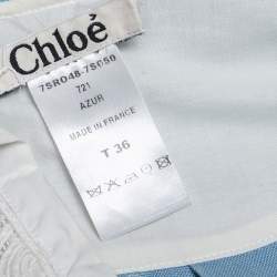 Chloe Blue Eyelet Cotton Pleated Hem Detail Short Dress S 