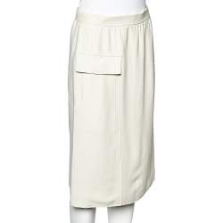 Chloe Pale Yellow Crepe Straight Faux Wrap Skirt M