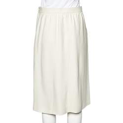 Chloe Pale Yellow Crepe Straight Faux Wrap Skirt M