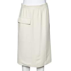 Chloe Pale Yellow Crepe Straight Faux Wrap Skirt M