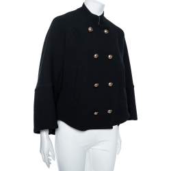 Pre Owned Chloe Black Wool Crepe Mandarin Collared Double Breasted Cape S