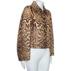 Pre Owned Chloe Brown Animal Print Cotton Cropped Jacket M