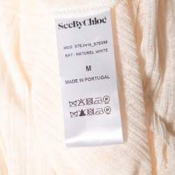 Pre Owned Chloe Cream Knit Ruffled Detail Long Sleeve Oversized Blouse M