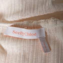 Pre Owned Chloe Cream Knit Ruffled Detail Long Sleeve Oversized Blouse M