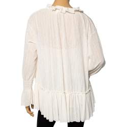 Pre Owned Chloe Cream Knit Ruffled Detail Long Sleeve Oversized Blouse M