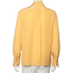 Pre Owned Chloe Golden Beige Silk Ruffled Front Detail Long Sleeve Shirt M