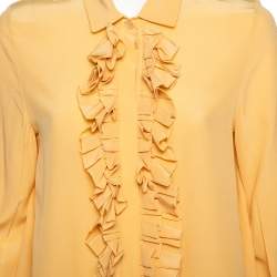 Pre Owned Chloe Golden Beige Silk Ruffled Front Detail Long Sleeve Shirt M
