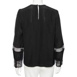 Pre Owned Chloe Black Silk Lace Paneled Long Sleeve Blouse M