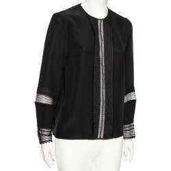 Pre Owned Chloe Black Silk Lace Paneled Long Sleeve Blouse M