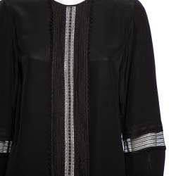 Pre Owned Chloe Black Silk Lace Paneled Long Sleeve Blouse M