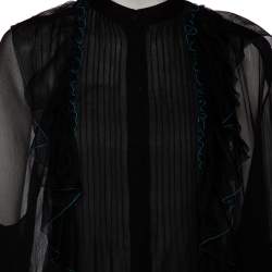 Pre Owned Chloe Black Silk Chiffon Ruffled Oversized Sheer Top M