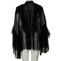 Pre Owned Chloe Black Silk Chiffon Ruffled Oversized Sheer Top M